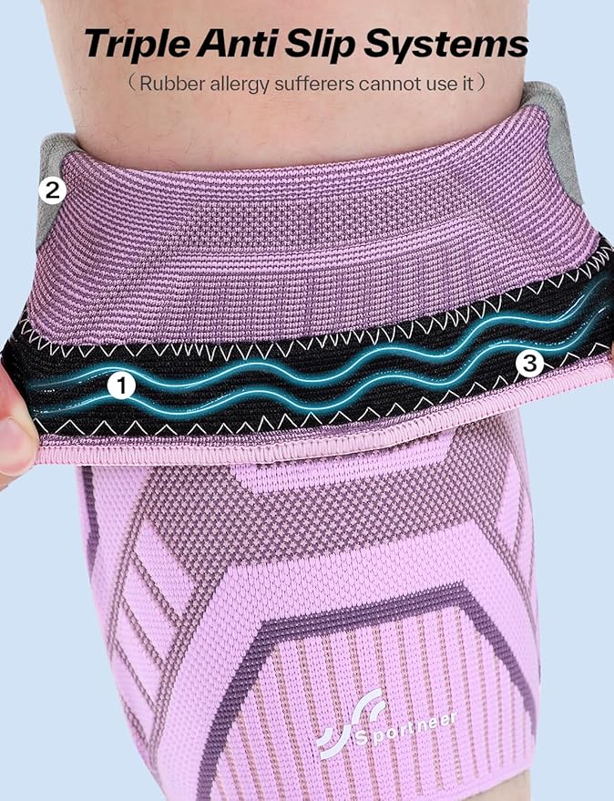 Copper Knee Brace for Men & Women - Knee Compression Sleeve with Side Stabilizers - Knee Support for Running, Hiking, Working, Basketball, Volleyball, Gym, Meniscus Tear, ACL, Arthritis Knee Pain Relief, A Pair (Pink-Purple, X-Large(19"-22"))
