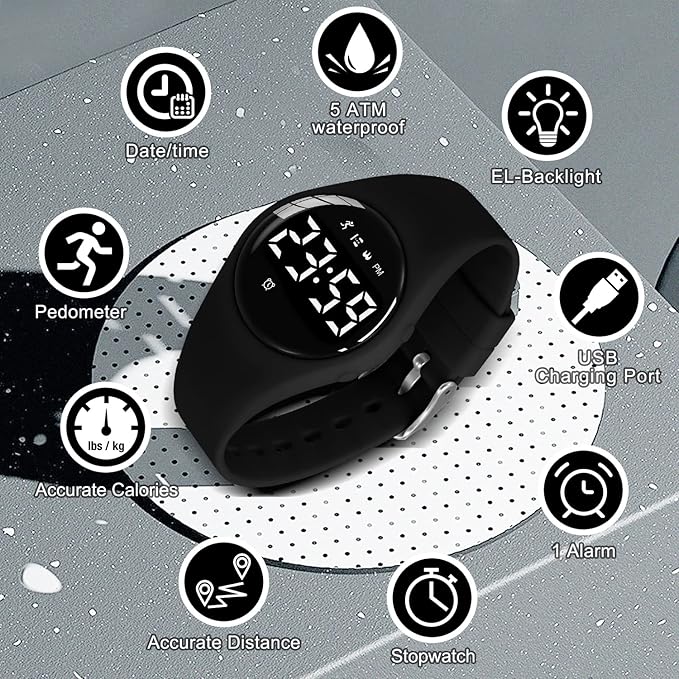 Kids Watches for Girls Boys Digital Sport Watch with Step Counter Pedometer Vibration Alarm Clock, No App Waterproof Fitness Tracker Kids Watch Boys Girls Teens Students Ages 5-16