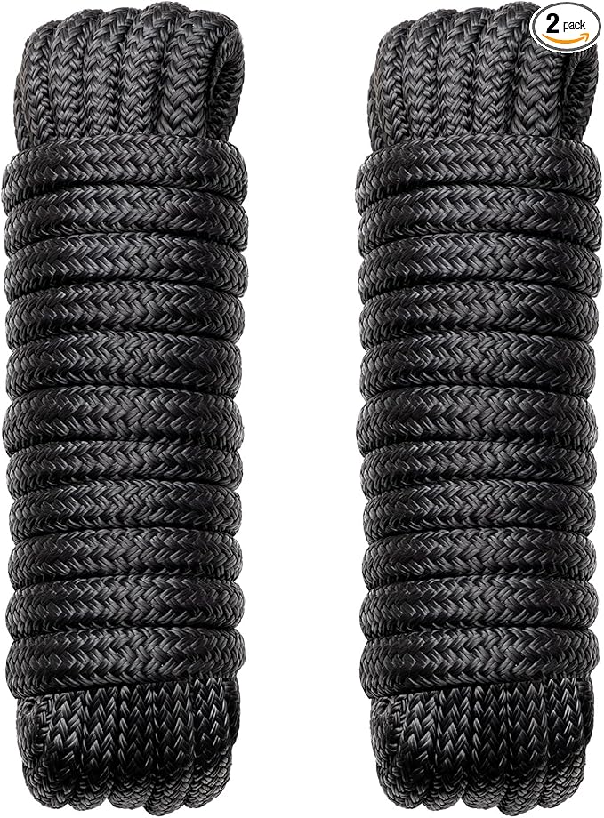 Boat Dock Lines Marine Rope - 5/8" x 35ft with Pre-Spliced 16" Loop Double Braided Nylon Ropes Bumper Tie Mooring Line for Boats Docking Pontoon Boating Accessories - 2 Pack