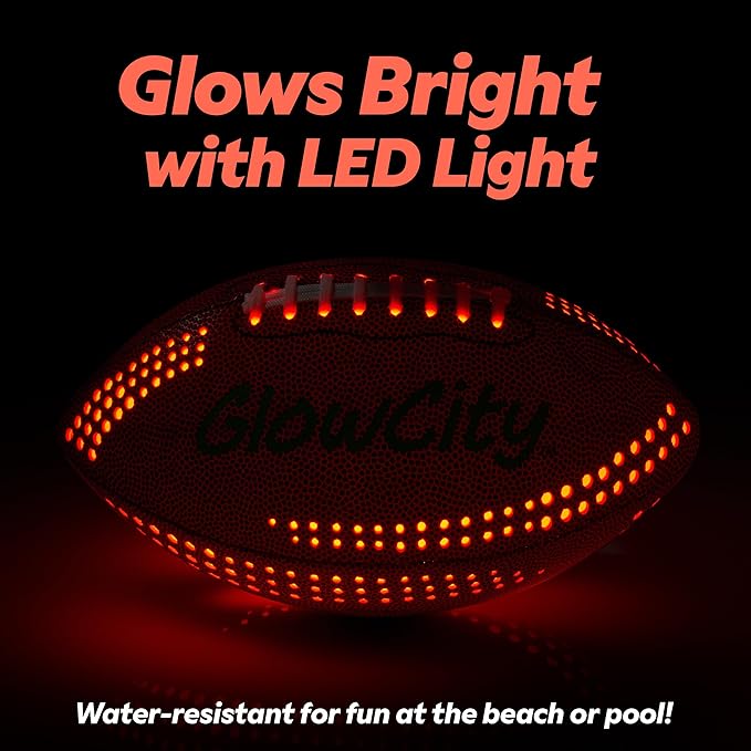 GlowCity Glow in The Dark Football - Size 3/6 Light Up Ball Gifts for Kids, Teens & Adults - Bright Football for Night Outdoor Games - Sports Birthday Gift Ideas for Boys Ages 6 7 8 9 10 11 12 13 14