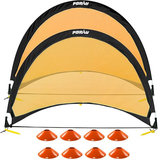Poray Soccer Goal for Kid Easy-up Set of Two Portable Soccer Net 210D Oxford with 8 Field Marker Cones Extra Stakes Fun for Backyard and Soccer Training