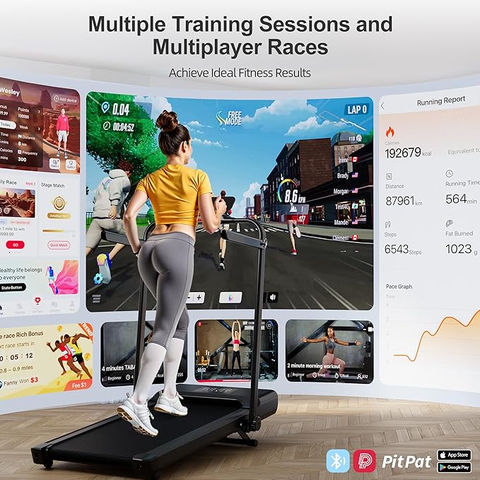 Walking Pad Treadmill with Handle Bar 3-in-1 Foldable Treadmills for Small Space 300 LBS Capacity, 3.0HP Portable Under Desk Treadmill for Home Office with LED Display Remote APP Control