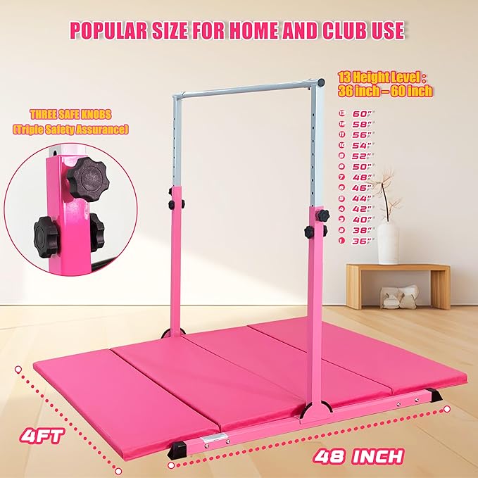 MARFULA Gymnastic Bar for Kids Gymnastic Kip Bar Horizontal Bar Gymnastic Training Equipment for Kids 3-15 Years Home and Club Use