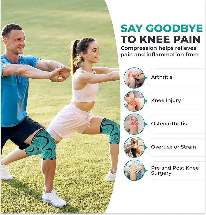 Modvel 2 Pack Knee Brace for Women & Men - Workout Knees Compression Sleeve for Knee Pain Relief Joint Support for ACL, Arthritis, Meniscus Tear Knees Brace for Sports, Rodilleras para Gym Fitness