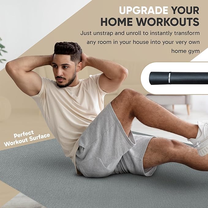 Gorilla Mats Premium Large Exercise Mat – 6x4', 7x4', x7x5', 8x4', 10x4' (1/4" Thick) Ultra Durable, Non-Slip, Workout Mat for Instant Home Gym Flooring – Great on Any Floor – Use With or Without Shoes