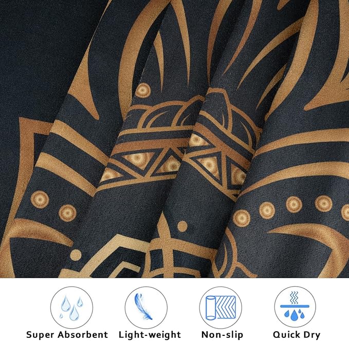 Colorful Star Yoga Towel with Corner Pockets, Non Slip Grip Dots Sweat Absorbent Hot Yoga Mat Towels, Soft Yoga Blankets with Travel Bag, Mat Cover for Workout, Gym, Fitness - 70"x26", Gold Mandala