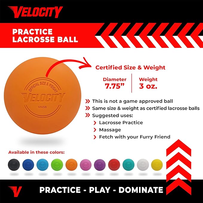 Velocity Lacrosse Balls - 1, 2, 3, 6, 12, 18, 24, 36, 60 and 120 Packs - for Practice, Official NFHS and College Approved Size