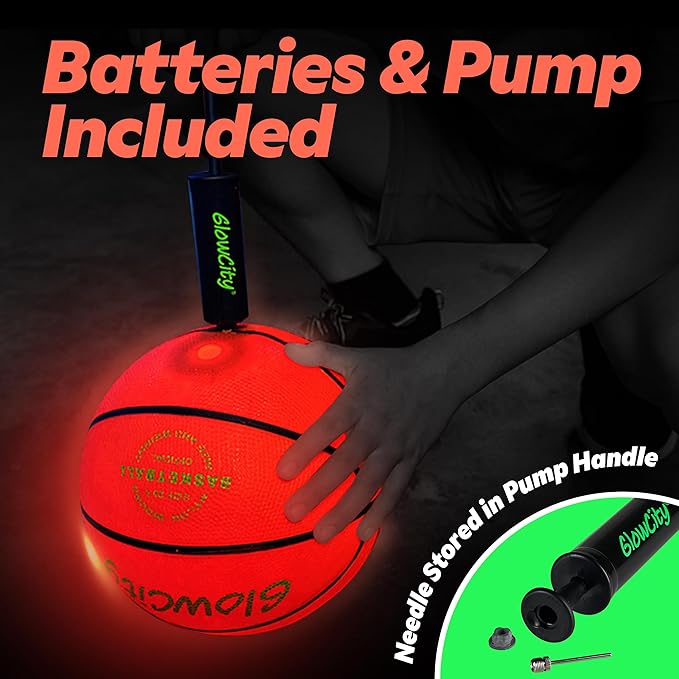 GlowCity Glow in The Dark Basketball - Sizes 5, 6, 7 Light Up Ball for Kids, Teens & Adults - Red Glow for Outdoor Games - Sports Birthday Gifts Ideas for Boys Ages 6 7 8 9 10 11 12 13 14