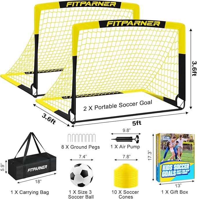 Kids Soccer Goals for Backyard Set - 2 Pack of Portable Pop Up Soccer Nets with Ball,Cones,Complete Training Equipment Kit for Toddler,Youth,Kids Age 3-14,Outdoor Sports Game