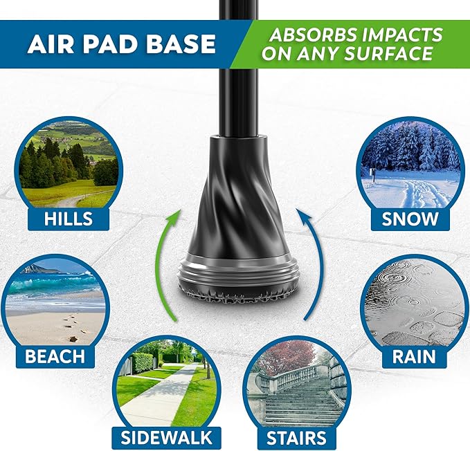 HONEYBULL Foldable Walking Cane for Seniors & Adults – Adjustable 8 Height Settings 30-37", Lightweight Collapsible Cane with Air Cushion Tip, Ergonomic Comfort Grip & Wrist Strap
