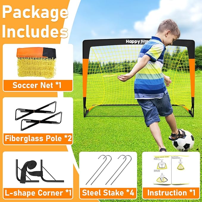 Soccer Goal 7'x5', 6.6‘x3.3', 5'x3.6', 4'x3', 3'x2.2' Soccer Net for Kids Backyard