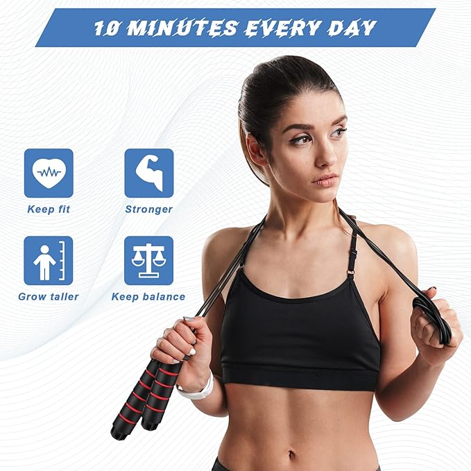 Junkin 12 Pieces Jump Ropes for Fitness with Ball Bearings Speed Jumping Adjustable Skipping Rope with Foam Handles Exercise Jump for Men Women Cardio Training