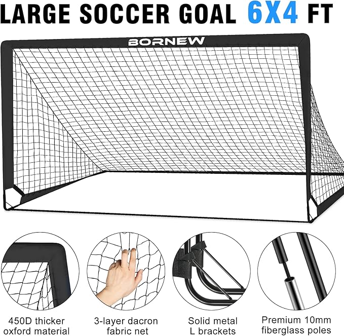 Kids Soccer Goal for Backyard Set - 2 Set of 6X4 / 4X3 ft Toddler Soccer Nets Training Equipment, Soccer Ball, Pop Up Portable Soccer Set for Kids and Youth Games and Training Goals Ages 3-16 Gift