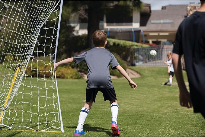 SKLZ Quickster Soccer Goal - Portable Goal for Backyard & Field - Durable Tension-Tite Frame & Heavy Gauge 2-Ply Net - Adjustable Click-Lock Poles, Metal Stakes - Carrying Case with Handle