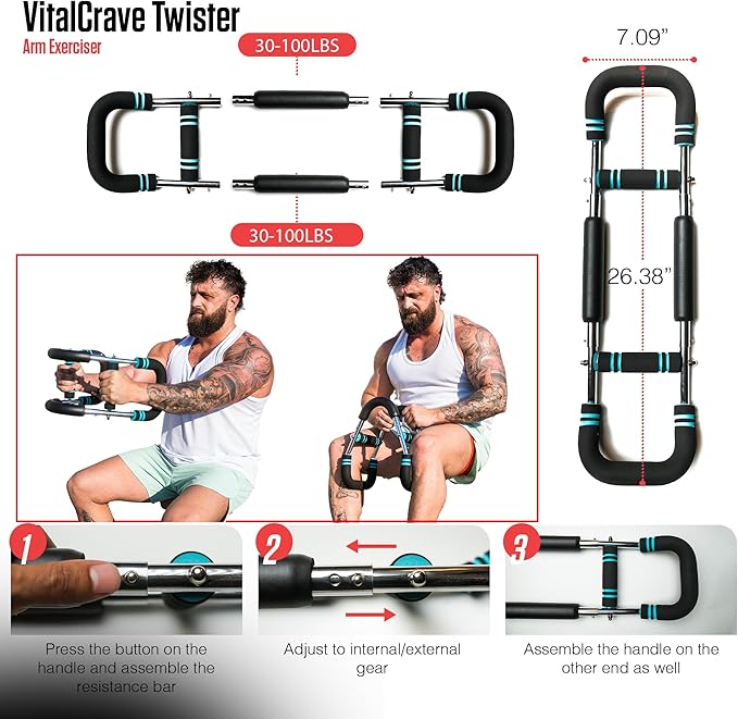 Twister Arm Trainer, 40–100lb Adjustable Chest Workout Equipment, Arm Trainer & Portable Power Twister Bar – Detachable Design for Full Upper Body Workout at Home & Gym