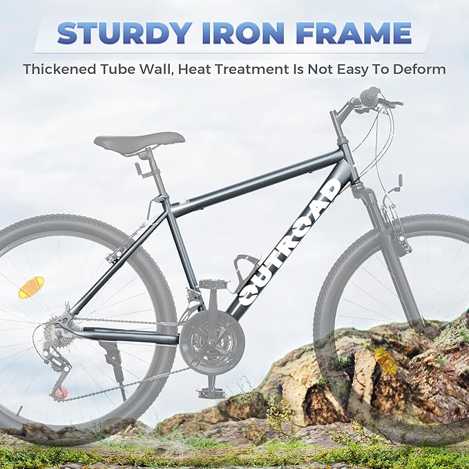 26" Mountain Bike - 1/7-Speed Lightweight High-Carbon Steel Frame, V Brakes & Front Suspension - Adjustable Ergonomic Seat for Men & Women(Quick Assembly, Multiple Colors)