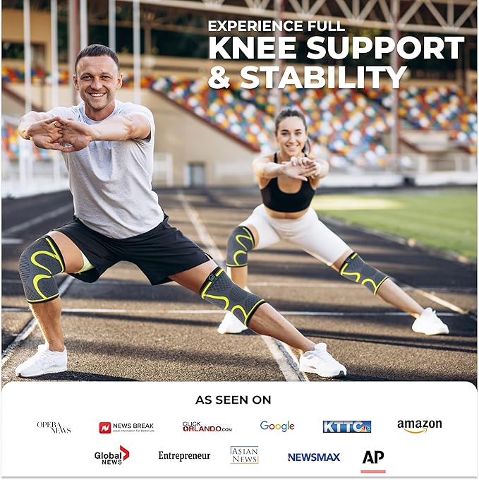 Modvel 2 Pack Knee Brace for Women & Men - Workout Knees Compression Sleeve for Knee Pain Relief Joint Support for ACL, Arthritis, Meniscus Tear Knees Brace for Sports, Rodilleras para Gym Fitness