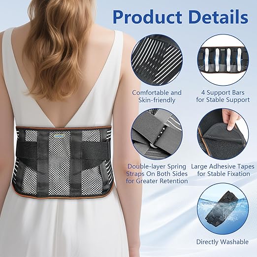 Lumbar and Lower Back Support Belt,With 4 Fixing Brackets,Mesh Breathable Support Belt,For the Relief of Sciatica, Herniated Disc, Scoliosis and Other Lumbar and Back Pain,For Men and Women - XXL