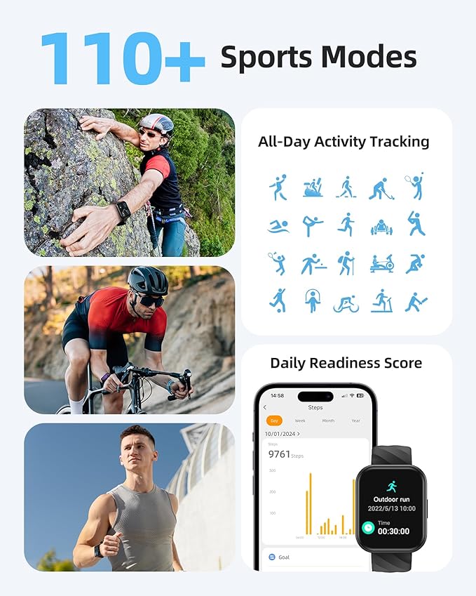 Parsonver Smart Watch, 5ATM Waterproof Watch for Swimming, Fitness Activity Tracker with 110+ Sports Modes, Heart Rate/Sleep/SpO2/Calories Monitor, Pedometer, Fitness Watch for Android & iPhone, Black