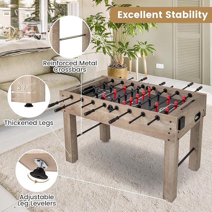 GYMAX Foosball Table, 54 Inch Full Size Soccer Table Game with 2 Balls and Folding Cup Holders, Foosball Table Adult Size for Home, Game Room, Office