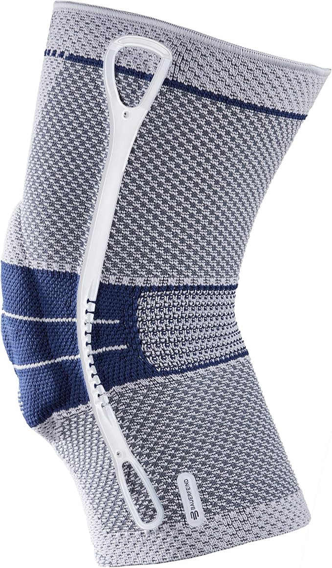 Bauerfeind - GenuTrain - Knee Brace - Targeted Support for Pain Relief and Stabilization of The Knee, Provides Relief of Weak, Swollen, and Injured Knees- Size 1 - Color Titanium