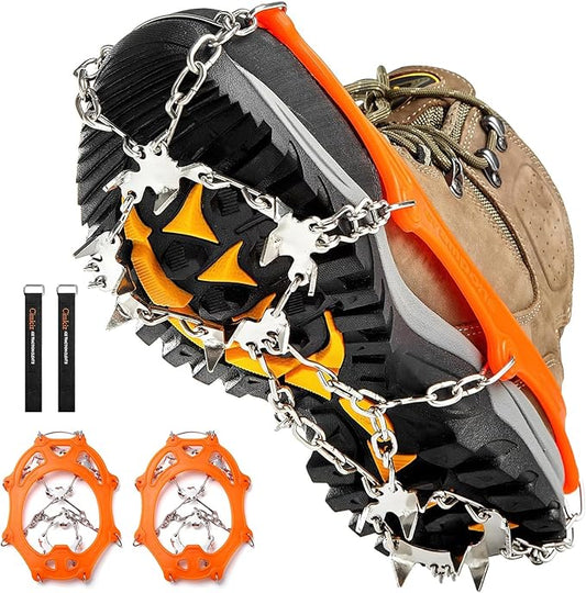 Crampons Ice Cleats Traction Snow Grips for Boots Shoes Women Men Anti Slip 19 Stainless Steel Spikes Safe Protect for Hiking Fishing Walking Climbing Mountaineering