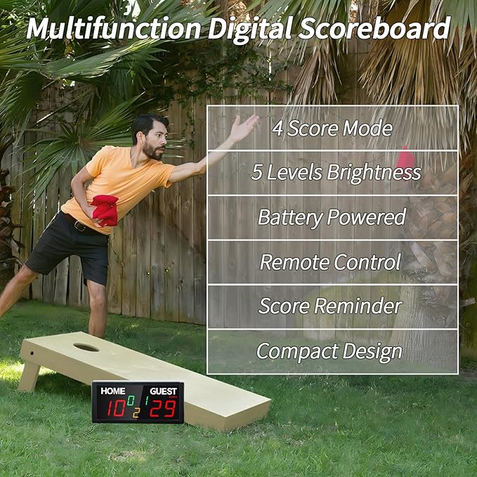 Portable Wireless Digital Scoreboard with Remote Control - Bright LED Display, Multiple Sport Modes & Long Battery Life for Outdoor/Indoor Games, Volleyball, Basketball, Cornhole, Pickleball