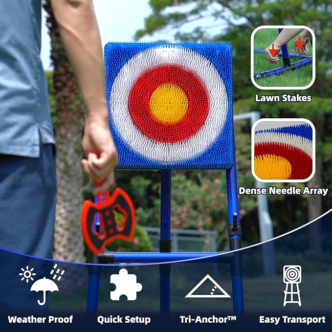 Family Axe Throwing Game for Backyard Fun | Safe Bristle Target Set with 4 Axes & 4 Darts for Kids & Adults | Lightweight & Portable for Carnival, Camping, Party and Indoor/Outdoor Games