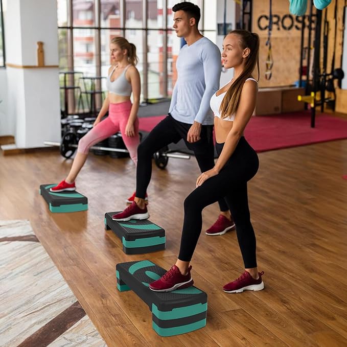 Fitvids Step Aerobic Platform, 31" Exercise Step with 3 levels Adjustable Height, 4 Stackable Risers, Fitness Training Workout Stepper for Home Gym, Cardio Strength, Black & Pink