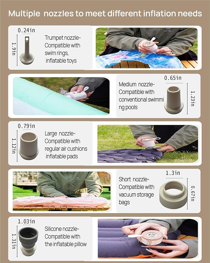 Mini Portable Air Pump for Inflatables - Dual Suction & Inflation, USB Rechargeable, with Camping Light & Multiple Nozzles, Magnetic Base - Ideal for Sleep Pads, Air Mattresses, Pool Floats