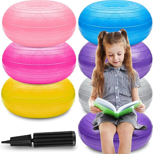 Lewtemi 6 Pcs Flexible Seating for Classroom Elementary 20 Inch Yoga Ball Chairs Large Inflatable Donut Exercise Ball Chair Stability Balance Trainer with Inflator for Kids Student(Mixed Color)