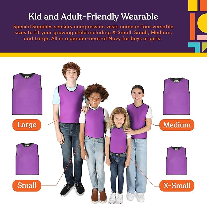 Special Supplies Sensory Compression Vest Deep Pressure Comfort (Purple, Meduim)