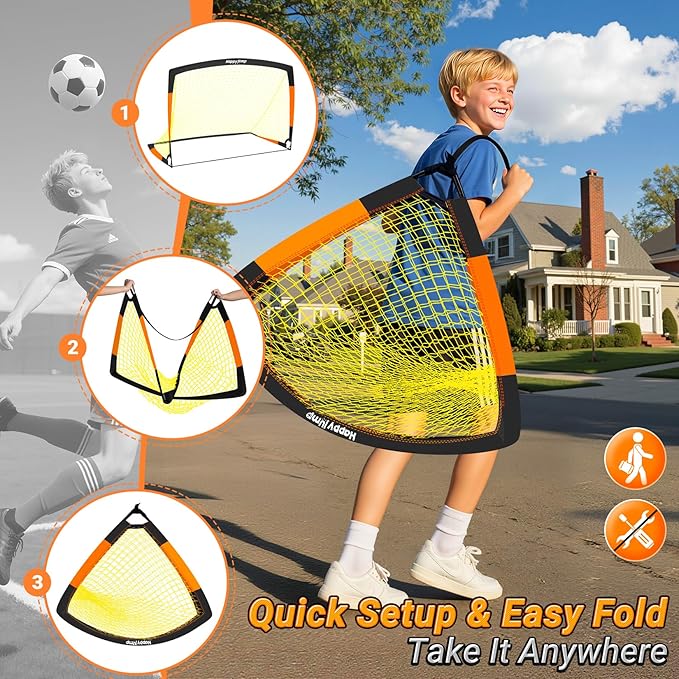 Soccer Goal 7'x5', 6.6‘x3.3', 5'x3.6', 4'x3', 3'x2.2' Soccer Net for Kids Backyard