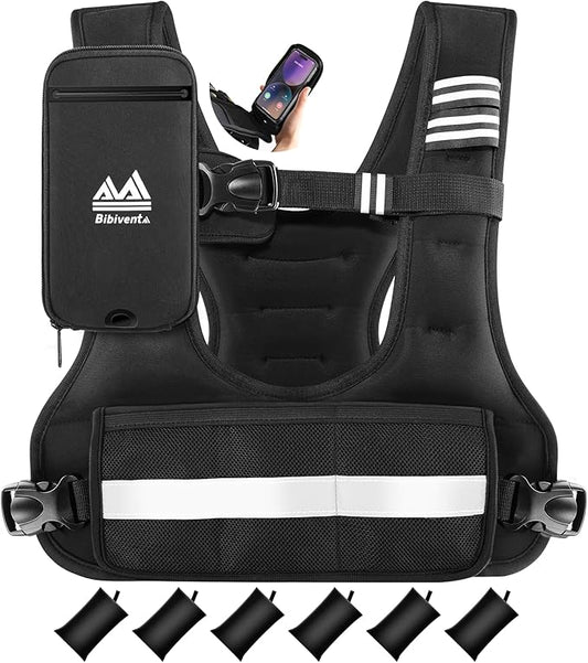 Adjustable Weighted Vest, 4-10lb/11-20lb Body Weight Vest with Touchscreen Phone Holder & 6 Ironsand Weights for Women & Men, Workout Equipment for Weight Loss, Fitness, Walking, Running, Cardio, Strength Training