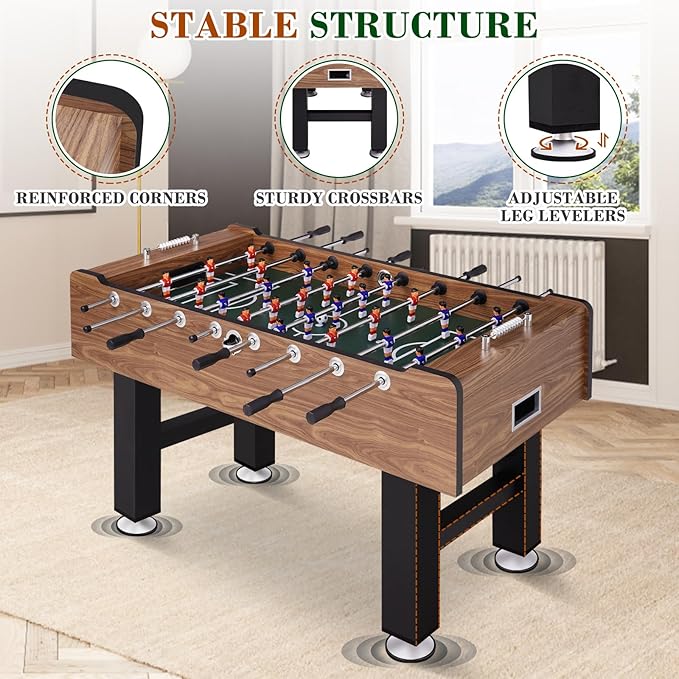 Large Size Foosball Table Adult Size, Full Size Soccer Game Table w/2 Balls, Leg Levelers & Heavy-Duty Legs, Durable Arcade Football Table for Game Room, Home, Office, Party