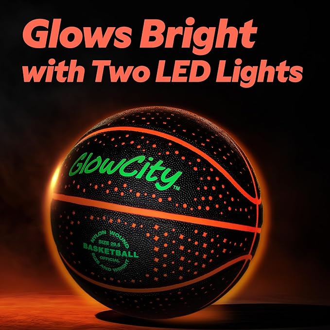 GlowCity Glow in The Dark Basketball - Sizes 5, 6, 7 Light Up Ball for Kids, Teens & Adults - Red Glow for Outdoor Games - Sports Birthday Gifts Ideas for Boys Ages 6 7 8 9 10 11 12 13 14