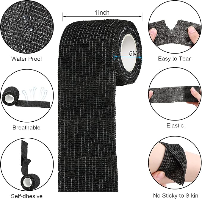 Treela 64 Pack 2" x 5 Yards Self Adhesive Cohesive Bandage Wraps, Elastic Breathable Athletic Tape, Flexible Self Adherent Bandage Rolls for Wrist, Ankle, Fingers, Sports & Pets (Black)