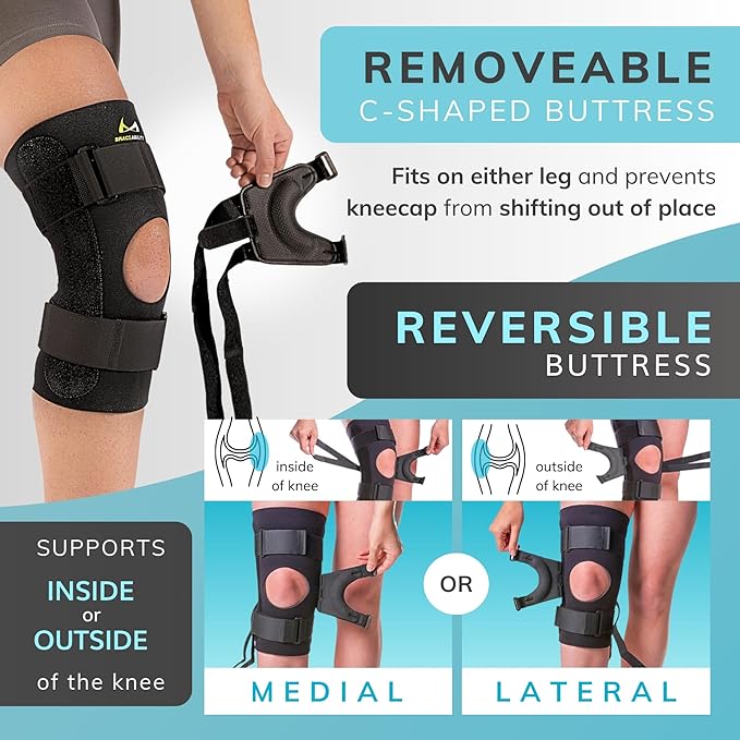 BraceAbility J Patella Knee Brace - Lateral Patellar Stabilizer with Medial and J-Lat Support Straps for Dislocation, Subluxation, Patellofemoral Pain, Left or Right Kneecap Tracking (4XL)