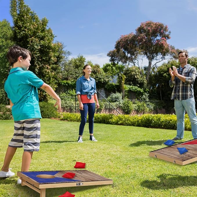 Portable 2 ft x 1 ft Cornhole Board Set with 6 Bean Bags Foldable Corn Hole Games for Adults and Kids Indoor or Outdoor Corn Hole Toss Games Backyard Tarvel(Light Wood)