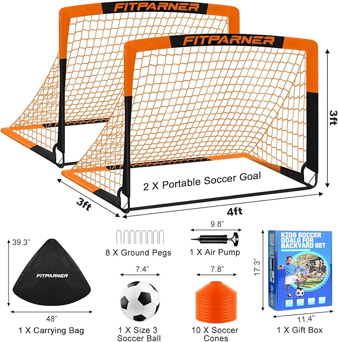 Kids Soccer Goals for Backyard Set - 2 Pack of Portable Pop Up Soccer Nets with Ball,Cones,Complete Training Equipment Kit for Toddler,Youth,Kids Age 3-14,Outdoor Sports Game