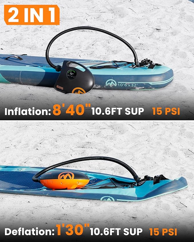 OutdoorMaster Shark 2S 88.8Wh Electric Paddle Board Pump, Rechargeable Battery for 6 SUPs Inflation & Deflation, 20PSI SUP Air Pump 12V/15.8V DC & Type-C Input, Auto-Off & 8 Nozzles for Inflatables