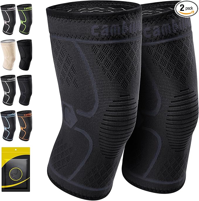 CAMBIVO 2 Pack Knee Brace, Knee Compression Sleeve Support for Men and Women, Knee Pads for Running, Hiking, Meniscus Tear, Arthritis,Joint Pain Relief (Slate Blue,Small)