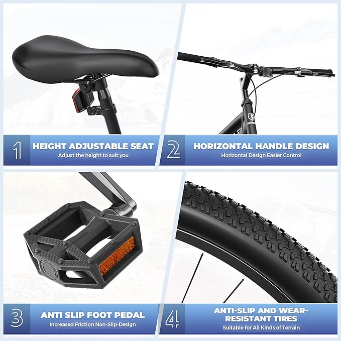 26 inch Mountain Bike with Lightweight Cycling Bicycles, Dual Disc/V Brake,Metal Frame Bicycle for Men and Women, Adult