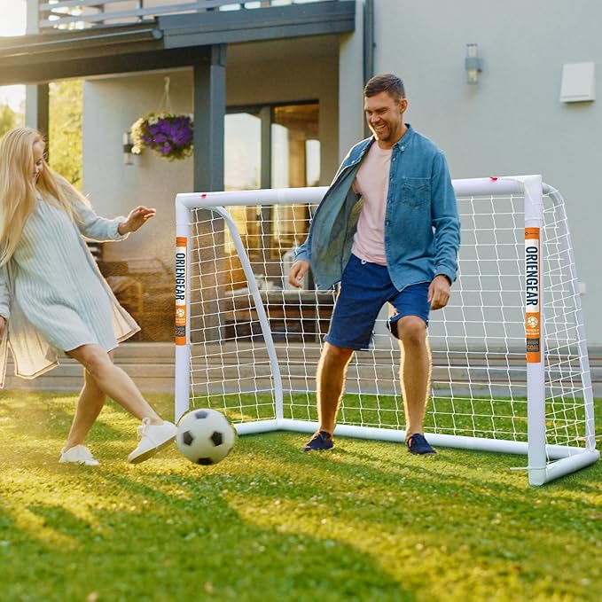 ORIENGEAR Soccer Goal, 12x6/10x6.5/8x6/6x4 Full Size Soccer Goals for Backyard, Soccer Net with Training Discs, Portable Soccer Goal for Kids and Adults with 1 Carry Bag, Porterias De Futbol