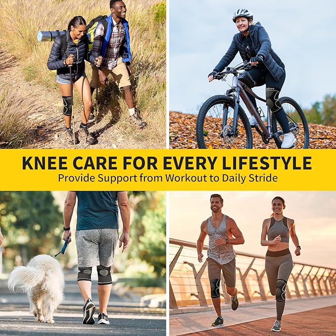 CAMBIVO Knee Brace for Women Men, 2 Pack Knee Compression Sleeve, Knee Support for Meniscus Tear, Running, Weightlifting, Workout, ACL, Arthritis, Joint Pain Relief(Gold, X-Large)