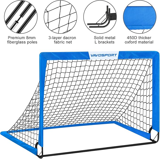 Kids Soccer Goals for Backyard Set - 2 of 4' x 3' Portable Soccer Goal Training Equipment, Pop Up Toddler Soccer Net with Soccer Ball, Soccer Set for Kids, Youth Outdoor Games, Sports, Play