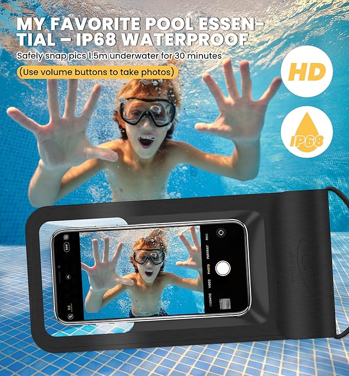HiRui Universal Waterproof Phone Pouch with Touch Screen, IP68 Waterproof Phone Case Dry Bag for Beach, Compatible with iPhone 16/Pro/Plus/Max/15/14, Galaxy S24+/25+, Fits up to 6.9" (Black, X-Large)