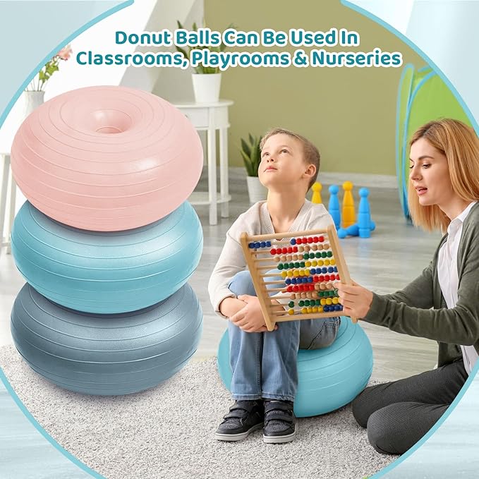 Lewtemi Flexible Seating for Classroom 20 Inch Inflatable Yoga Ball Chair Large Donut Exercise Ball Chair Cushion Seat with Inflator for Kid Student Sensory Balance Home Office