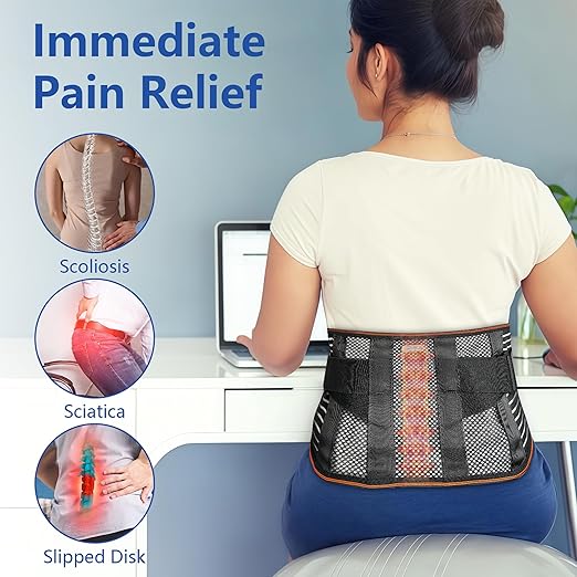 Lumbar and Lower Back Support Belt,With 4 Fixing Brackets,Mesh Breathable Support Belt,For the Relief of Sciatica, Herniated Disc, Scoliosis and Other Lumbar and Back Pain,For Men and Women - XXL