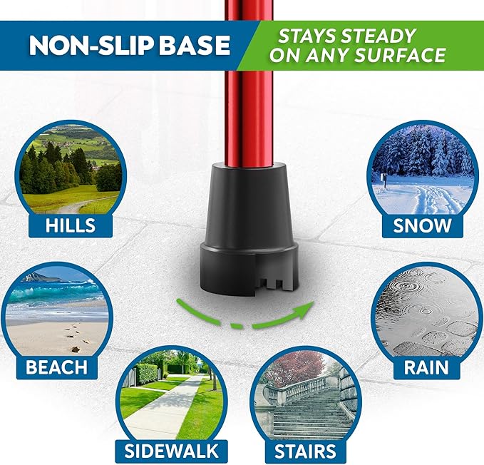HONEYBULL Foldable Walking Cane for Seniors & Adults – Adjustable 8 Height Settings 30-37", Lightweight Collapsible Cane with Air Cushion Tip, Ergonomic Comfort Grip & Wrist Strap